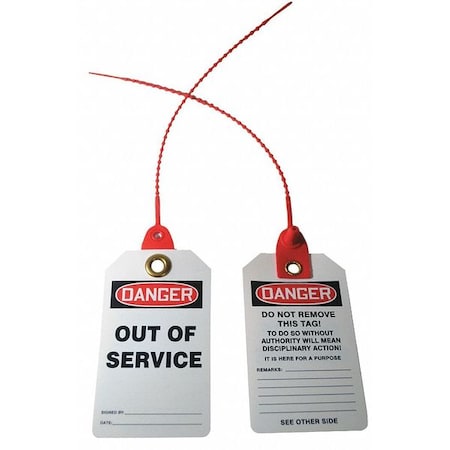Tag, Danger, PVC, 5 3/4 in H x 2 7/8 in W, White, Rectangle, 10 PK MPN:43Z169