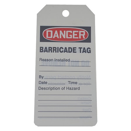 Danger Tag By The Roll, Lockout Tagout, Cardstock, 6 1/4 in H x 3 in W, White, Rectangle, 100 PK MPN:43Z238