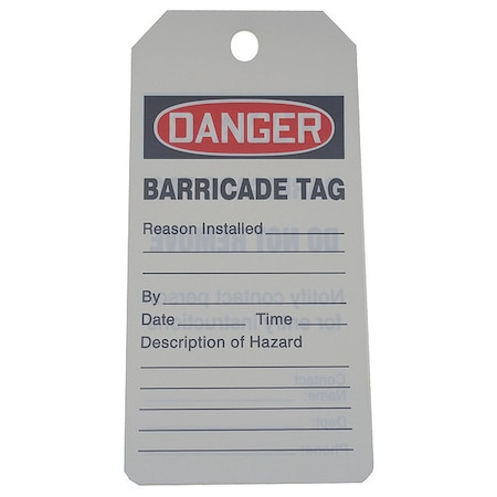 Danger Tag By The Roll, Lockout Tagout, Cardstock, 6 1/4 in H x 3 in W, White, Rectangle, 250 PK MPN:43Z239