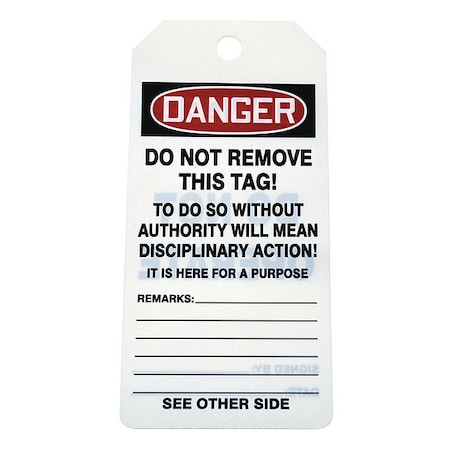 Danger Tag By The Roll, Machine and Operational, Cardstock, 6 1/4 in H x 3 in W, White, Rectangle MPN:43Z242