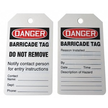 Danger Tag, Lockout Tagout, Cardstock, 5 3/4 in H x 3 1/4 in W, White, Rectangle, 25 PK MPN:43Z341