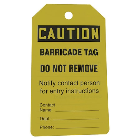 Caution Tag, Lockout Tagout, Cardstock, 5 3/4 in H x 3 1/4 in W, Yellow, Rectangle, 25 PK MPN:43Z347