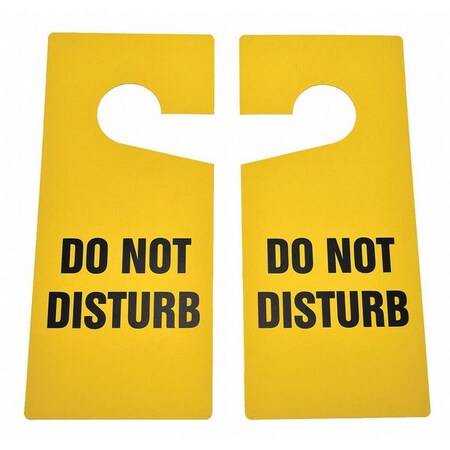 Door Knob Hanger Tag, Door Instruction, Plastic, 9 in H x 4 in W, Yellow, Rectangle, 10 PK MPN:4ARL4