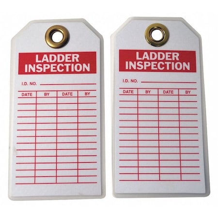 Tag, Ladder Inspection, Polyester, 3 in H x 5 3/4 in W, White, Rectangle, 10 PK MPN:5KR78