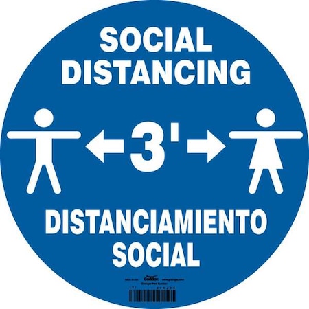 COVID 19 Social Distancing Floor Sign, 12 in H, 12 in W, Vinyl, English, Spanish, 61KJ34 MPN:61KJ34