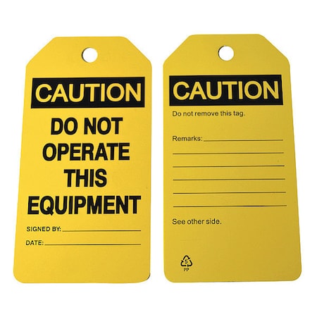 Caution Tag, Machine and Operational, Polypropylene, 5 3/4 in H x 3 in W, Yellow, Rectangle, 6 PK MPN:6CDA1