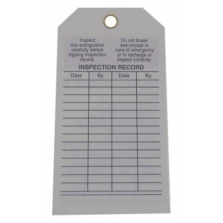 Tag, Fire Extinguisher, Polyester, 5 3/4 in H x 3 in W, White, Rectangle, 25 PK MPN:6U908