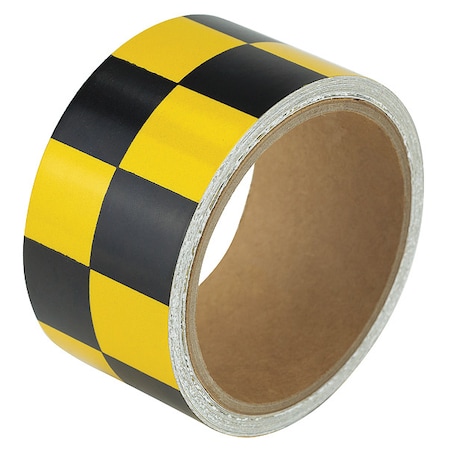 Floor Marking Tape, vinyl, Checkered, Black, Yellow, 2 in W., 0.065 in Thickness MPN:76321