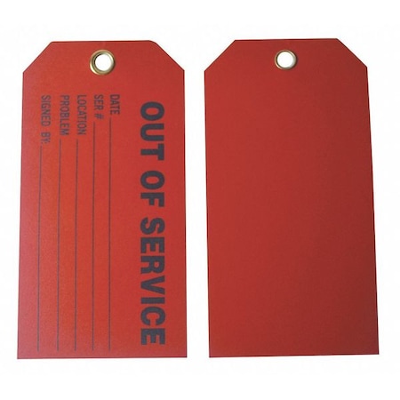 Tag, Full Cylinder, Cardstock, 3 in H x 5 3/4 in W, Red, Rectangle, 100 PK MPN:8CLC4