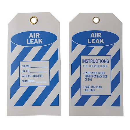 Tag, Air Leak, Polyester, 5 3/4 in H x 3 in W, Blue, White, Rectangle, 10 PK MPN:8CV32