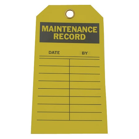 Tag, Maintenance, Polyester, 5 3/4 in H x 3 in W, Yellow, Rectangle, 10 PK MPN:8CW45