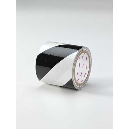 Floor Marking Tape, vinyl, Striped, Black, White, 4 in W., 7 mil Thickness MPN:8PD82