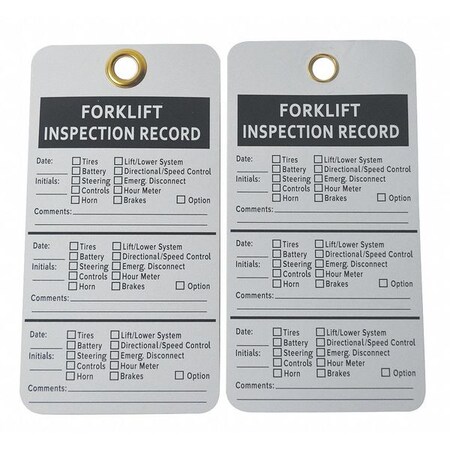Tag, Forklift, Cardstock, 5 3/4 in H x 3 in W, White, Rectangle, 25 PK MPN:8PEM2