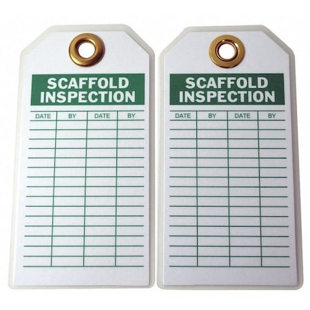 Tag, Scaffold, Polyester, 3 in H x 5 3/4 in W, White, Rectangle, 10 PK MPN:8RJ77