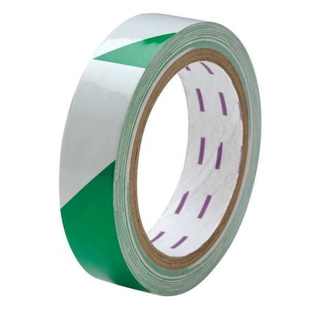 Floor Marking Tape, vinyl, No Legend, Green, White, 1 in W., 5 mil Thickness MPN:8TME4
