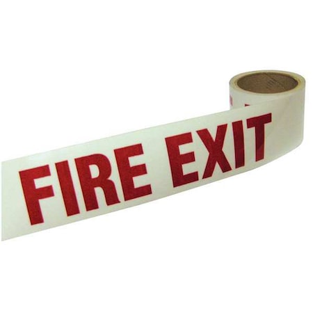 Floor Marking Tape, vinyl, Fire Exit, Red, White, 3 in W., 10 mil Thickness MPN:9AHM5