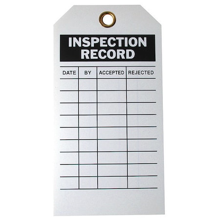 Tag, Inspection, Polyester, 3 in H x 5 3/4 in W, White, Rectangle, 10 PK MPN:9E220