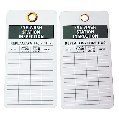 Tag, HeaderEye Wash Station Inspection, Cardstock, 5 3/4 in H x 3 in W, White, Rectangle, 25 PK MPN:9JWR7