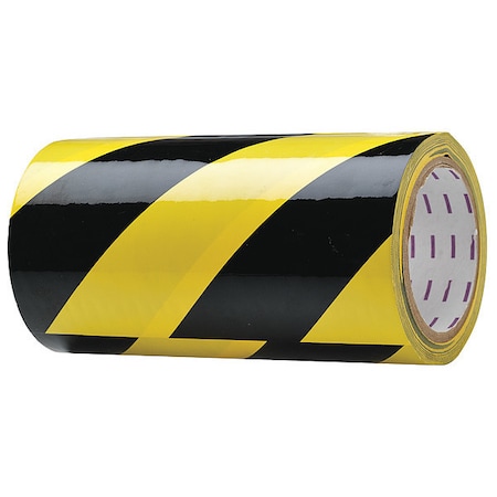 Floor Marking Tape, vinyl, No Legend, Black, Yellow, 8 in W., 7 mil Thickness MPN:9JWU4