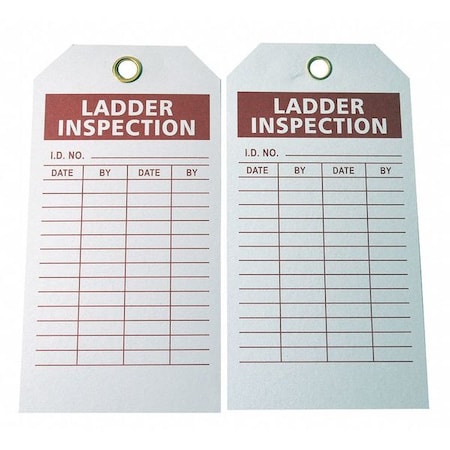 Tag, Ladder Inspection, Polyester, 3 in H x 5 3/4 in W, White, Rectangle, 100 PK MPN:9K964
