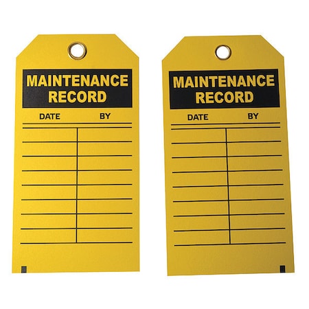 Tag, Maintenance, Cardstock, 5 3/4 in H x 3 in W, Yellow, Rectangle, 100 PK MPN:9MAZ7