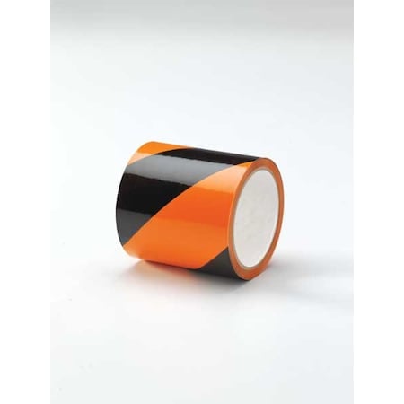 Floor Marking Tape, vinyl, No Legend, Black, Orange, 4 in W., 7 mil Thickness MPN:9MEH4