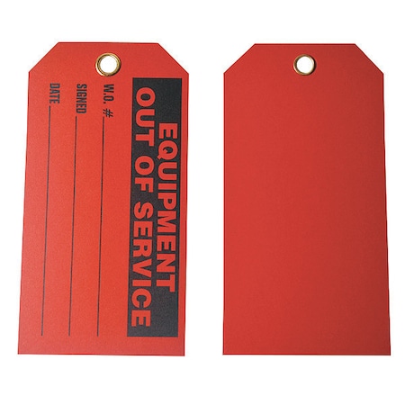 Tag, Out of Service, Cardstock, 5 3/4 in H x 3 in W, Red, Rectangle, 100 PK MPN:9PV32