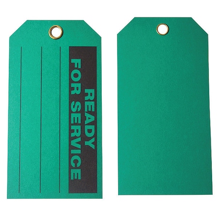Tag, Ready For Service, Cardstock, 5 3/4 in H x 3 in W, Green, Rectangle, 100 PK MPN:9WJ40