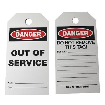 Tag, Danger, Cardstock, 3 in H x 5 3/4 in W, White, Rectangle, 10 PK MPN:9XVT4