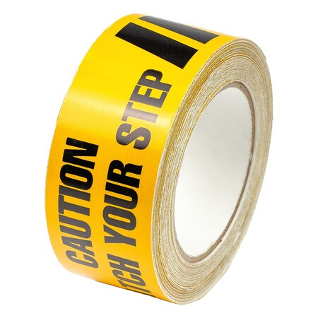 Barricade Tape, Caution Watch Your Step, Black/Yellow, 2 in Wide x 60 ft Length, Vinyl, 4.5 mil MPN:LB51726