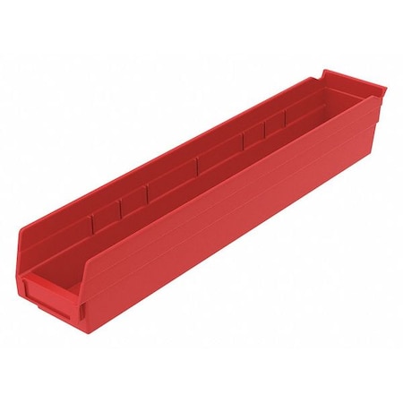 Shelf Storage Bin, Plastic, Red, 4 in H, 4 1/8 in W, 23 5/8 in L MPN:30124REDBLANK