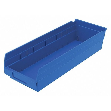 Shelf Storage Bin, Plastic, Blue, 4 in H, 6 5/8 in W, 17 7/8 in L MPN:30138BLUEBLANK