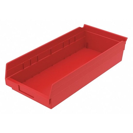 Shelf Storage Bin, Plastic, Red, 4 in H, 8 3/8 in W, 17 7/8 in L MPN:30158REDBLANK