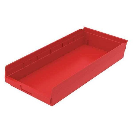 Shelf Storage Bin, Plastic, Red, 4 in H, 11 1/8 in W, 23 5/8 in L MPN:30174REDBLANK