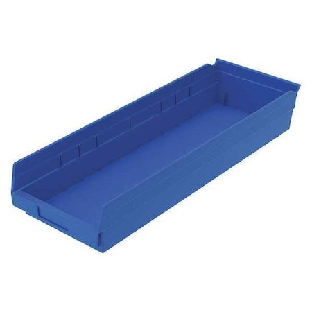 Shelf Storage Bin, Plastic, Blue, 4 in H, 8 3/8 in W, 23 5/8 in L MPN:30184BLUEBLANK