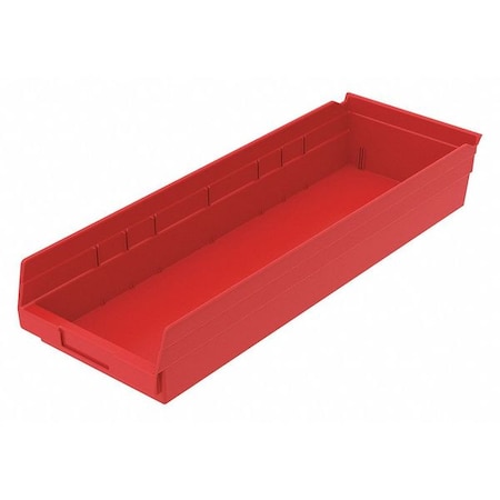 Shelf Storage Bin, Plastic, Red, 4 in H, 8 3/8 in W, 23 5/8 in L MPN:30184REDBLANK