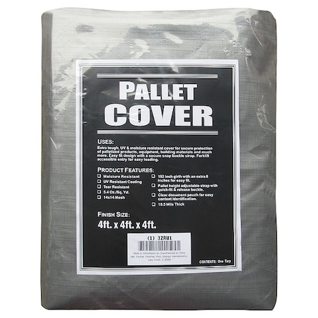 Pallet Cover Tarp, 48 in W x 48 in D x 48 in L, 10.5 mil Thickness, Black/Silver MPN:3ZRU1