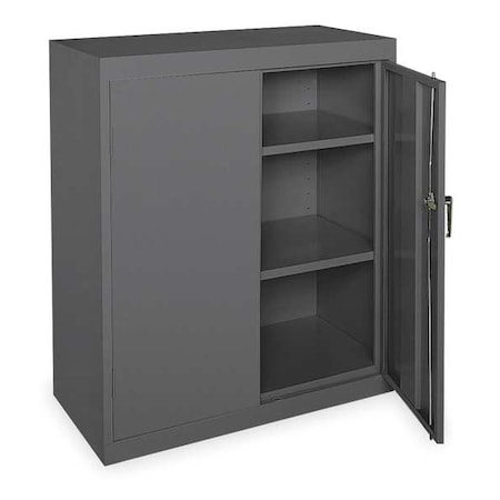 Shelving Storage Cabinet, 42 in H, 36 in W, 18 in D, Swing, Keyed, Gray, 2 Shelves, 0 Drawers MPN:1UFC2