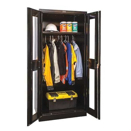 Wardrobe Storage Cabinet, 72 in H, 36 in W, 18 in D, Swing, Keyed, Black, 1 Shelves, 0 Drawers MPN:230W361872SV-ME