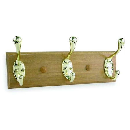 Coat and Garment Rack, 3 Hook, Brass, 10 In MPN:1XNH7