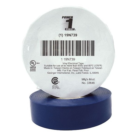 Electrical Tape, Vinyl, Blue, 22 yd L, 3/4 in W MPN:19N739