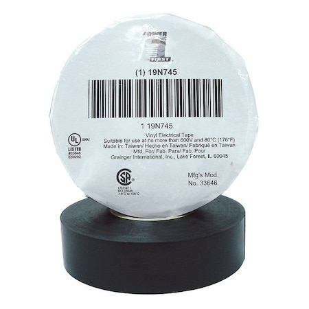 Electrical Tape, Vinyl, Black, 22 yd L, 3/4 in W MPN:19N745