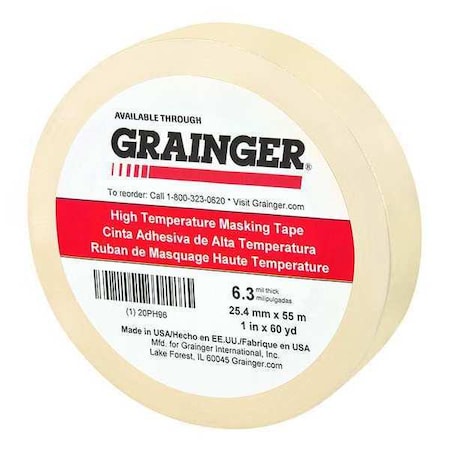 Painter's Tape, 1 in W x 60 yd L, 6.3 mil Thick, Tan, Rubber Adhesive MPN:20PH96