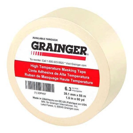 Painter's Tape, 1 1/2 in W x 60 yd L, 6.3 mil Thick, Tan, Rubber Adhesive MPN:20PH97