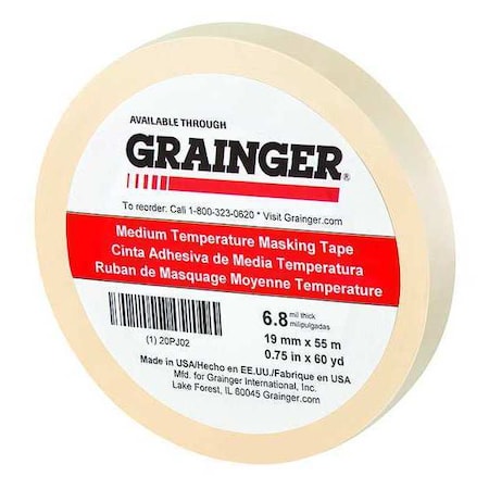 Painter's Tape, 3/4 in W x 60 yd L, 6.8 mil Thick, Tan, Rubber Adhesive MPN:20PJ02