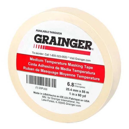 Painter's Tape, 1 in W x 60 yd L, 6.8 mil Thick, Tan, Rubber Adhesive MPN:20PJ03