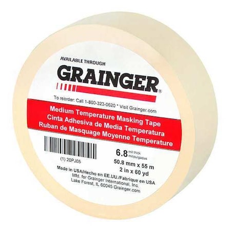 Painter's Tape, 2 in W x 60 yd L, 6.8 mil Thick, Tan, Rubber Adhesive MPN:20PJ05