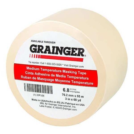 Painter's Tape, 3 in W x 60 yd L, 6.8 mil Thick, Tan, Rubber Adhesive MPN:20PJ06