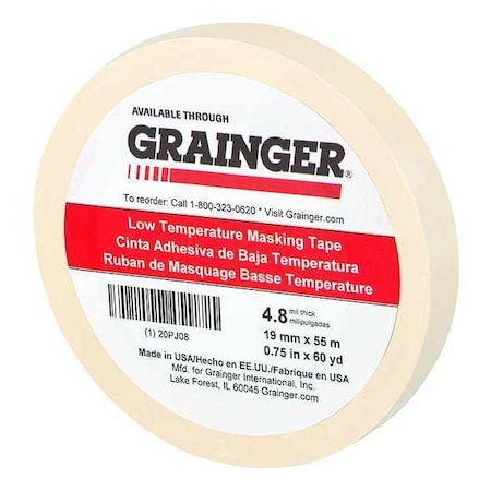 Masking Tape, 3/4 in W x 60 yd L, 4.8 mil Thick, Tan, Rubber Adhesive MPN:20PJ08
