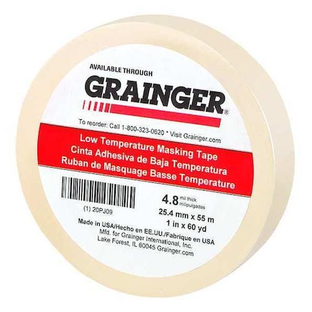 Masking Tape, 1 in W x 60 yd L, 4.8 mil Thick, Tan, Rubber Adhesive MPN:20PJ09